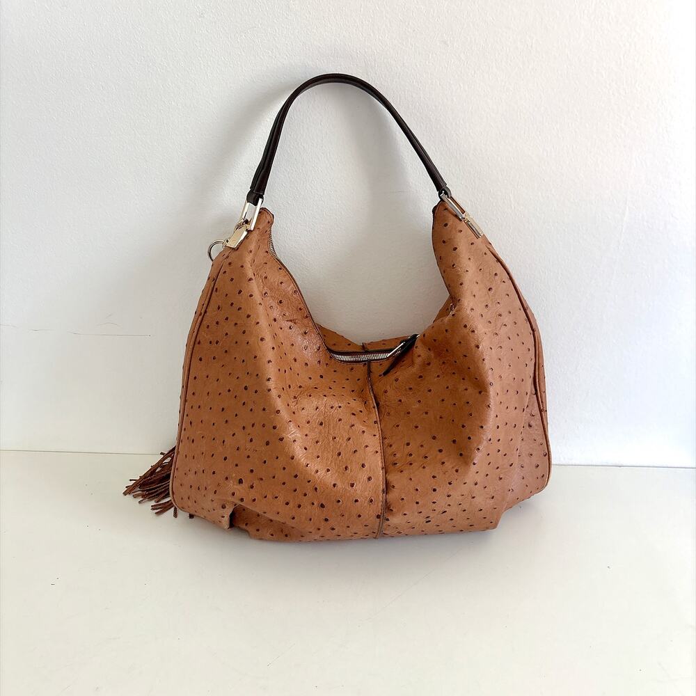 G.I.L.I - Roma 2 Ostrich-Embossed Genuine Italian Leather Large Hobo bag